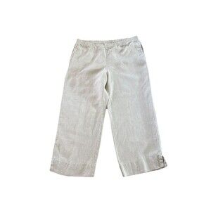 J Jill Pants SZ Medium Sand Dune All Linen Pull On Elastic Waist Wide Leg Casual